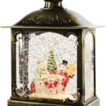 Farol navideño de agua con luz LED y muñecos de nieve