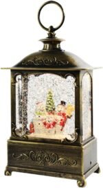 Farol navideño de agua con luz LED y muñecos de nieve