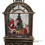 Farol navideño de agua con Santa y árbol de Navidad glitters candelabro