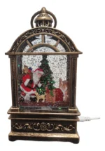 Farol navideño de agua con Santa y árbol de Navidad glitters candelabro