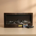 Chimenea decorativa LED de mesa con efecto llamas azul turquesa - Imagen 2