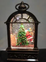 Farol navideño de agua con Santa y árbol de Navidad glitters candelabro - Imagen 3